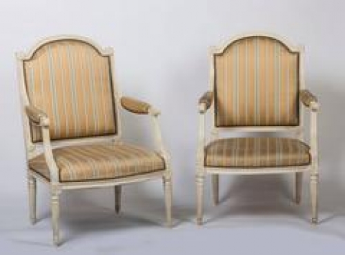 A Matched Pair of Large Louis XVI Painted Fauteuils